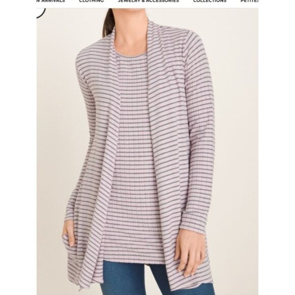 Chico's Tops - Chicos 3 Zenergy 2 pc Pink Gray Striped  Cardigan knit  top tank Womens Size XL